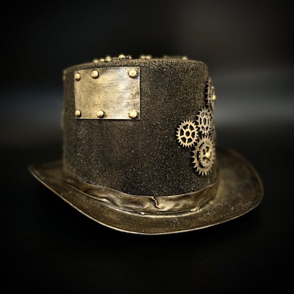 Steampunk Top Hat Metallic Scientist Time Traveler Halloween Costume Cosplay Hat - Picture 4 of 5